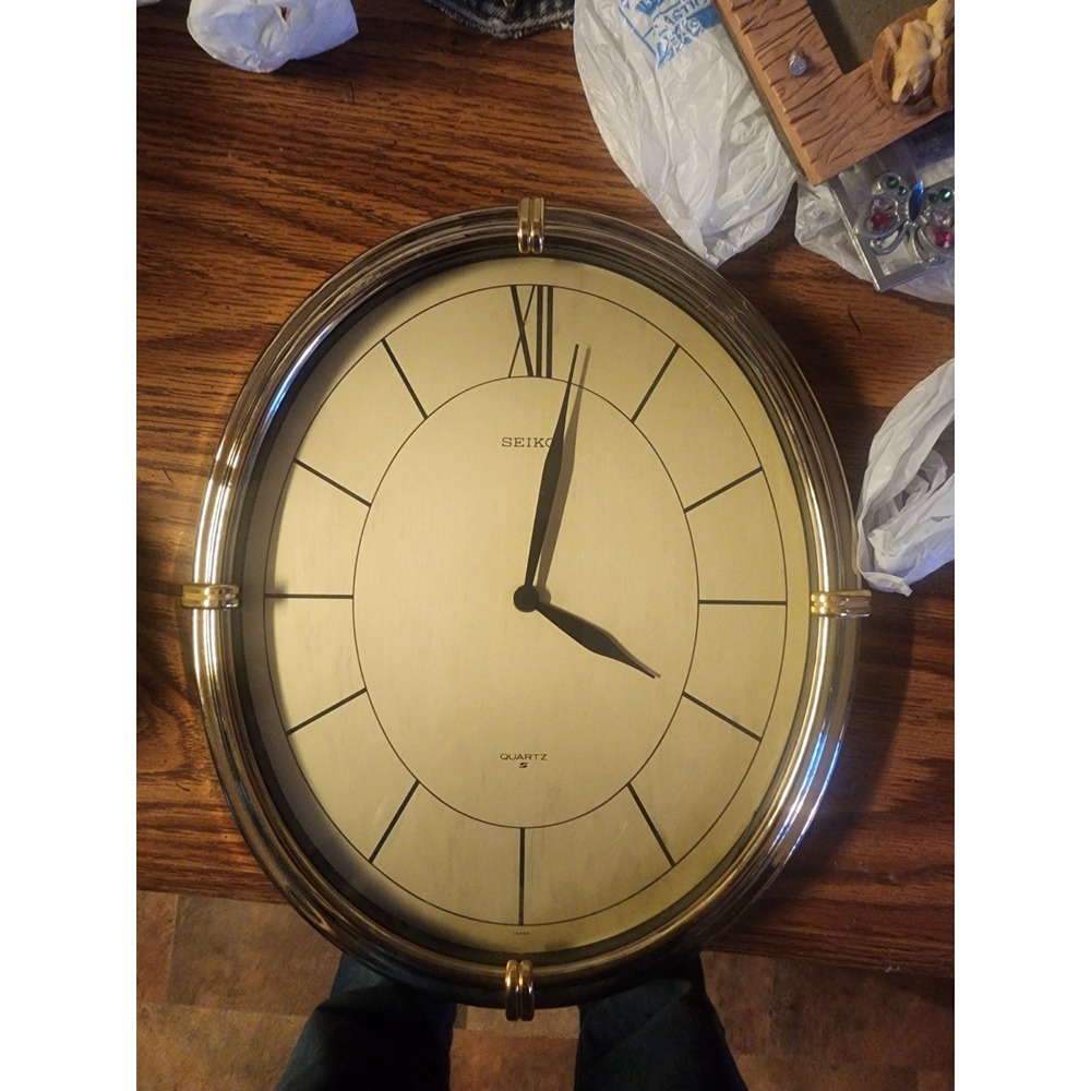 Vintage Seiko Japan Quartz Gold Brass Frame Wall Clock